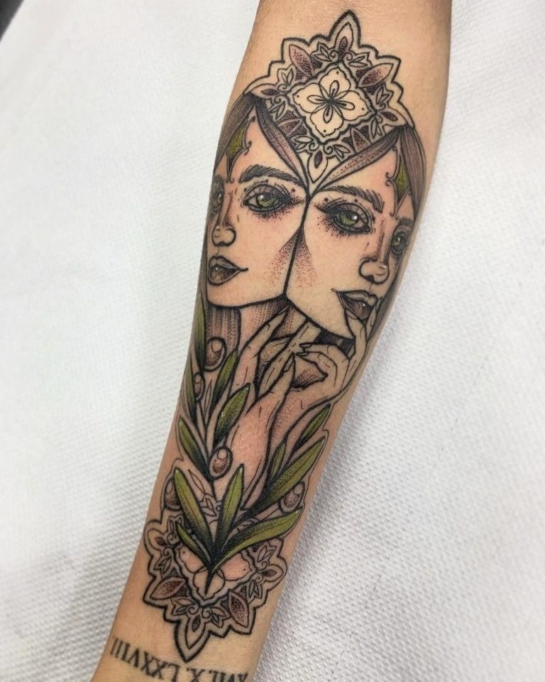 Ornamental Gemini Twin Faces Tattoo Tattoo Design