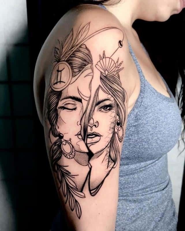 Split Gemini Woman Portrait Tattoo Tattoo Design