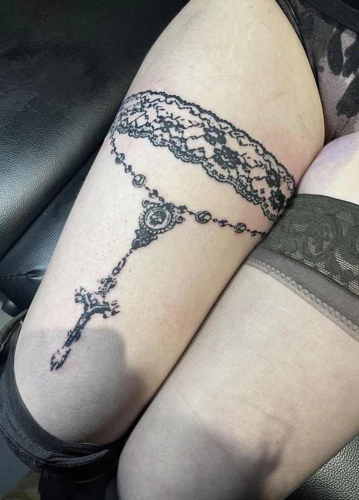 Bold Black Lace Arm Panel Tattoo Design