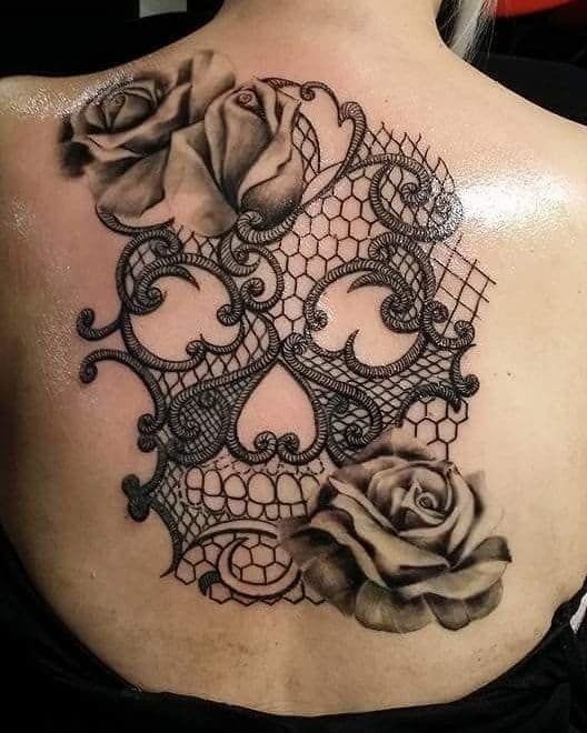 Lace Skull with Roses Back Tattoo Tattoo Design