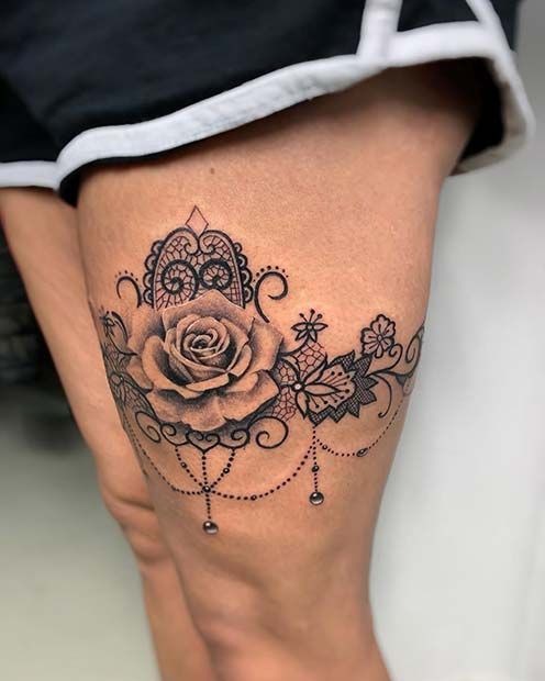 Rose Lace Thigh Ornament Tattoo Tattoo Design