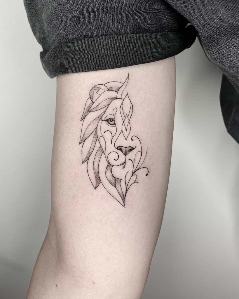 Angular Precision: Geometric Lion Tattoo Design