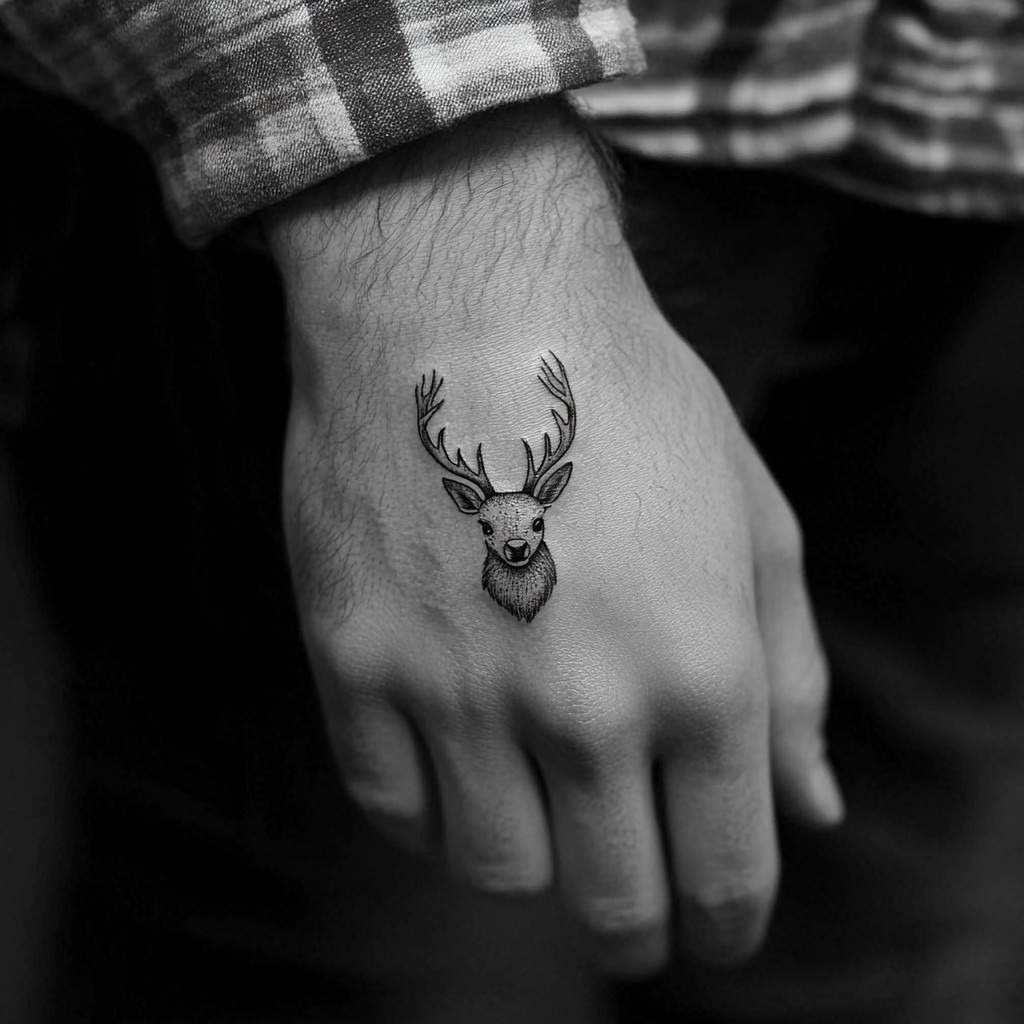 Deer Head on Hand Tattoo Design