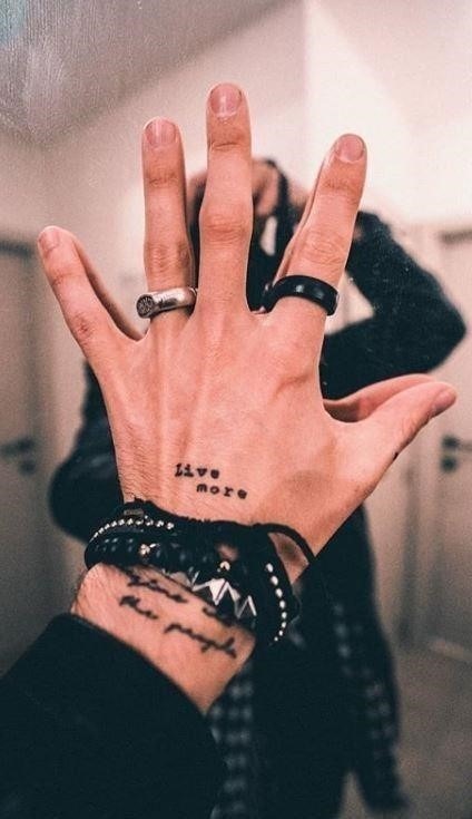 Live More Text Tattoo on Hand Tattoo Design