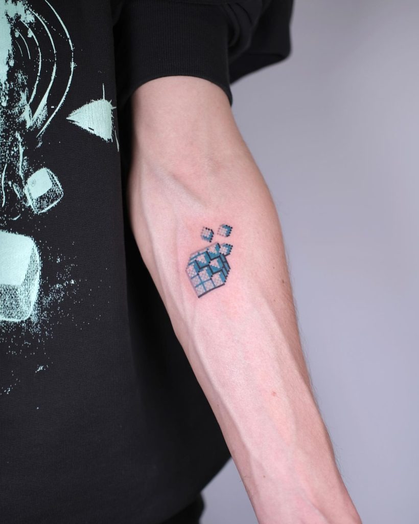 Pixelated Cube Tattoo on the Forearm Tattoo Design