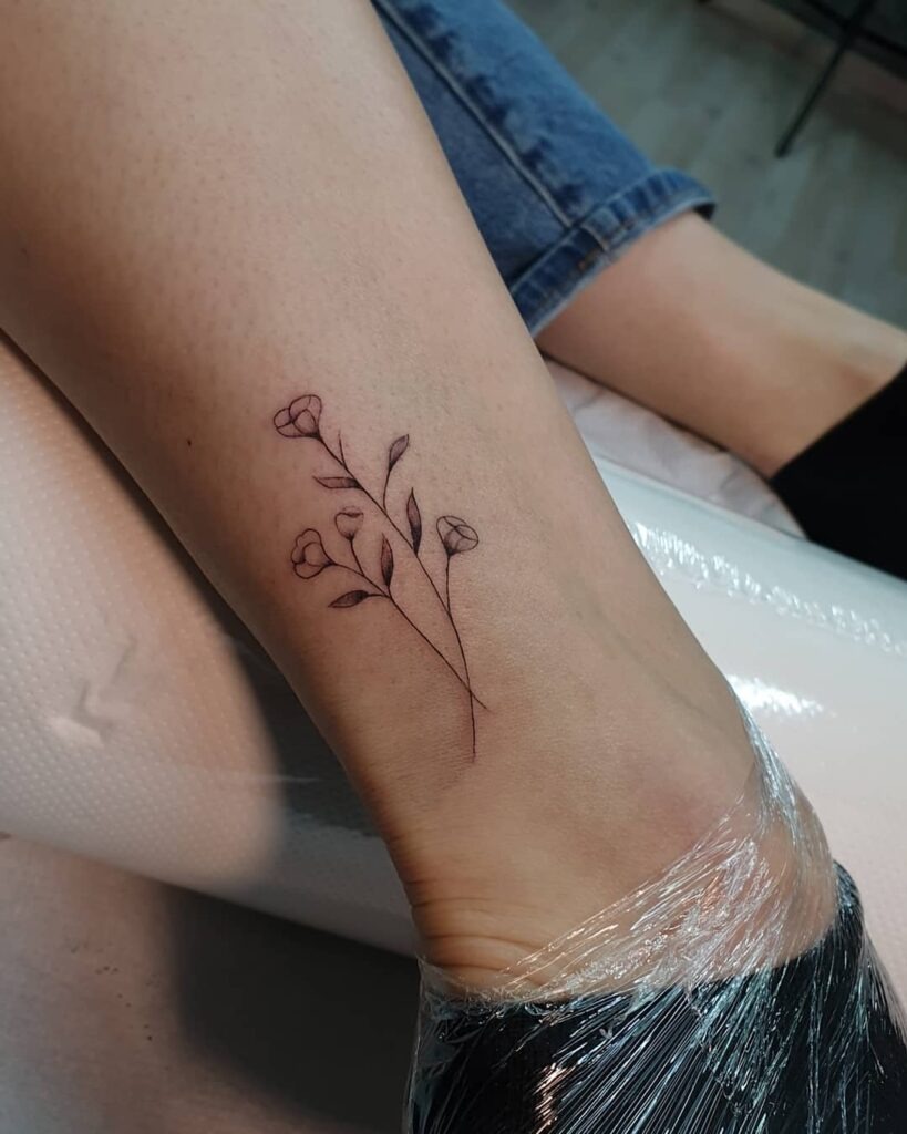 Ankle Wildflower Outline Tattoo Tattoo Design