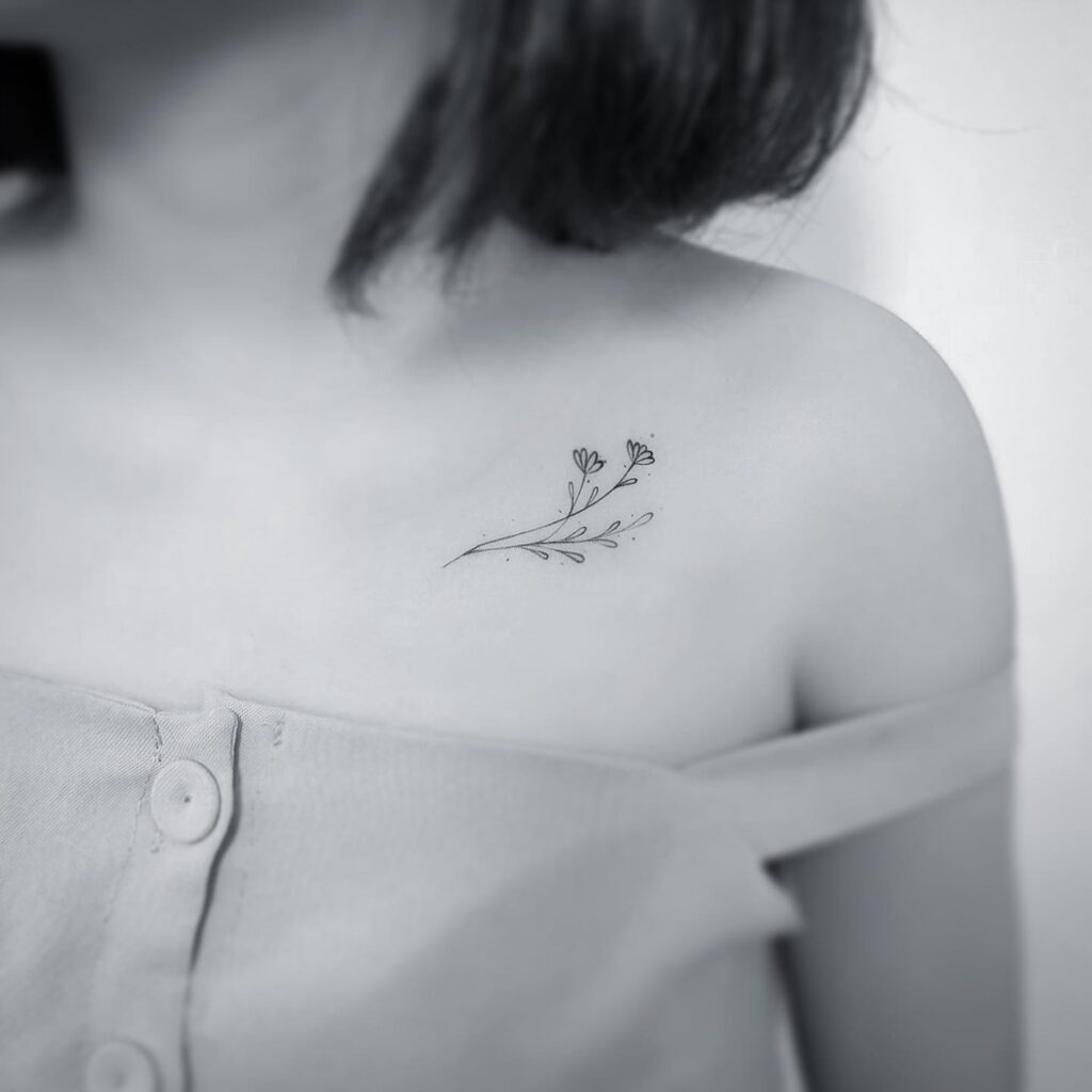 Delicate Collarbone Floral Tattoo Tattoo Design