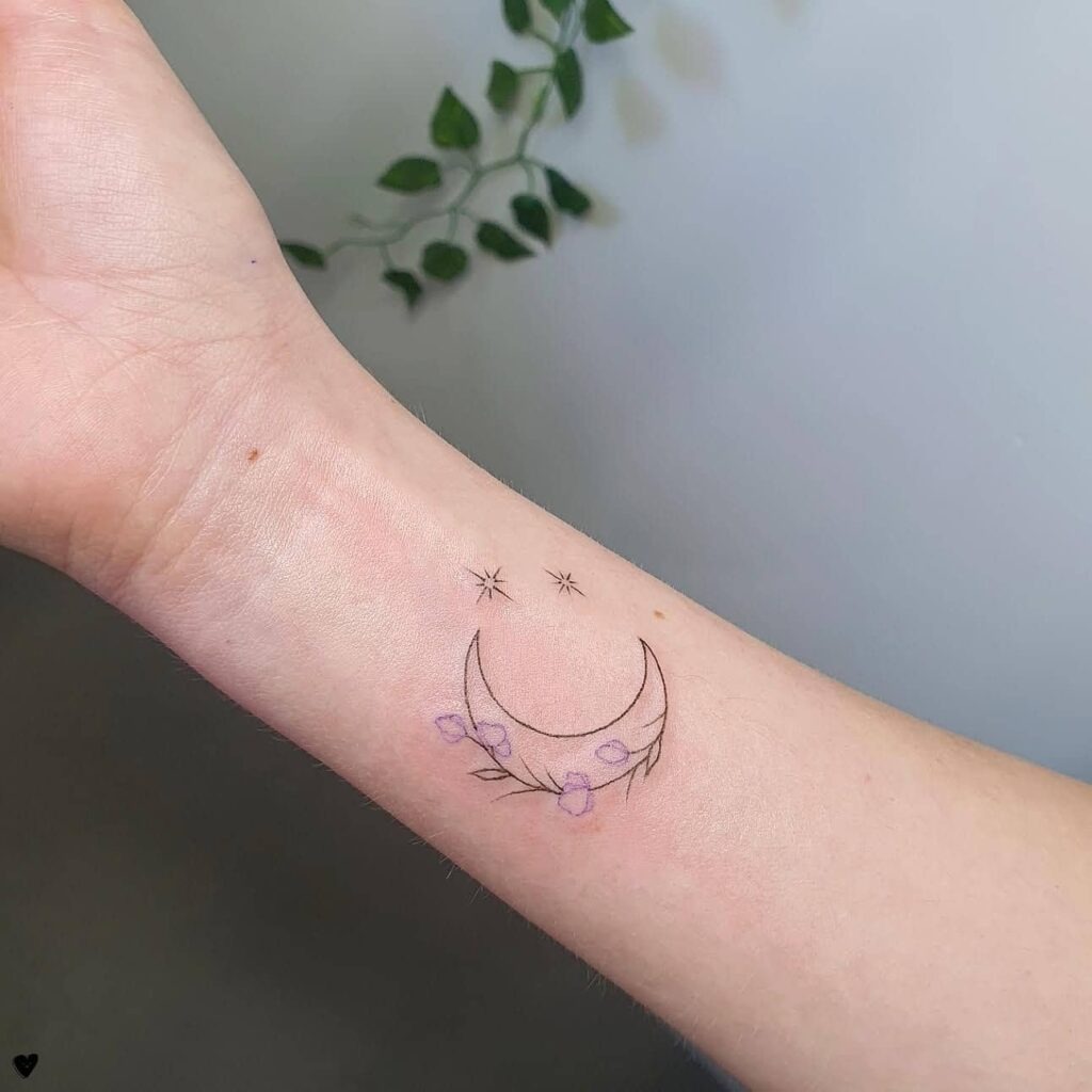 Floral Crescent Moon Tattoo Tattoo Design