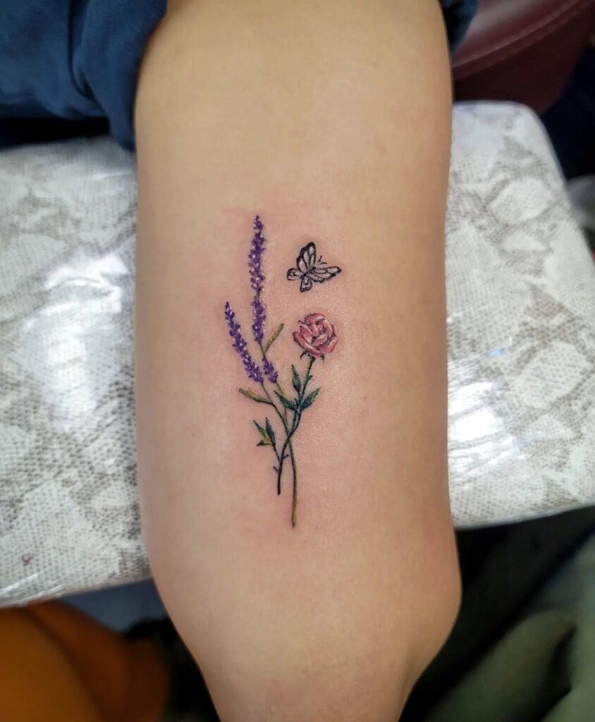 Lavender, Rose, and Butterfly Tattoo Tattoo Design