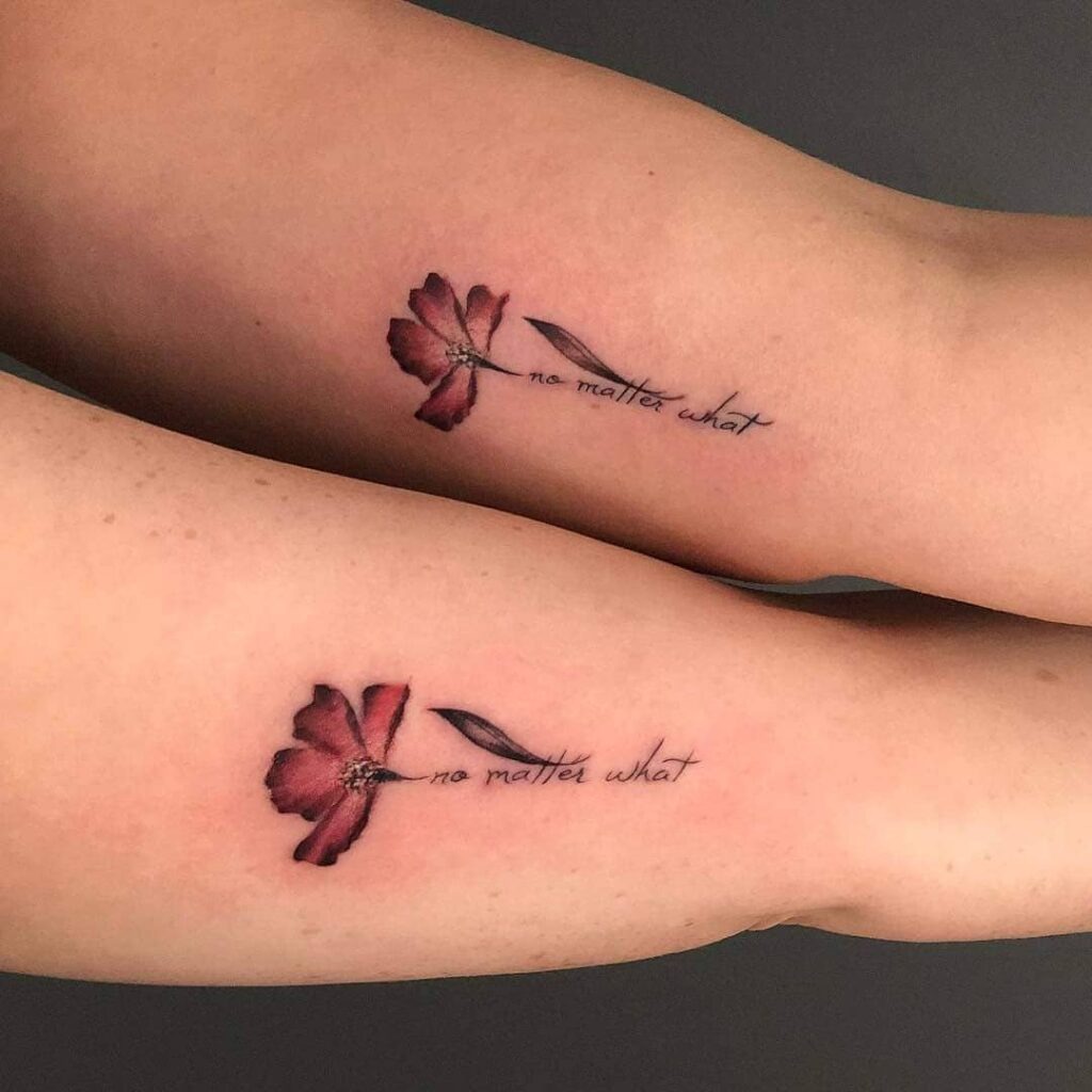 Matching Flower Tattoos with Quote Tattoo Design