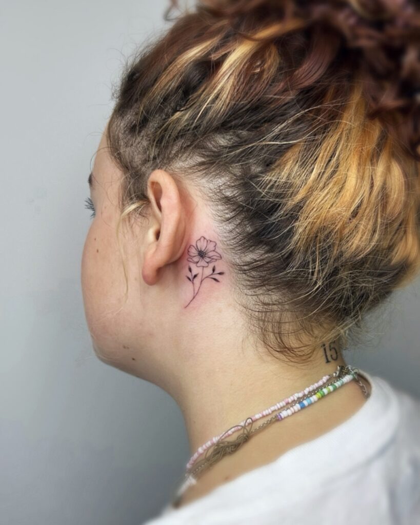 Small Behind-the-Ear Flower Tattoo Tattoo Design