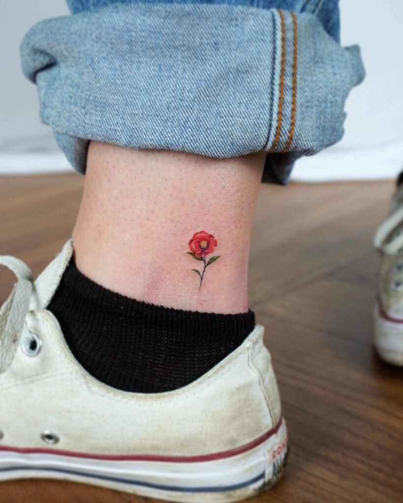 Tiny Red Flower Ankle Tattoo Tattoo Design