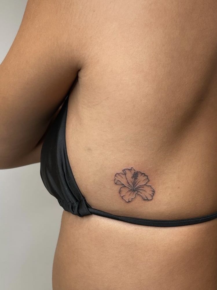 Fine Line Hibiscus Side Tattoo Tattoo Design