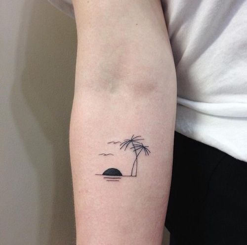Tiny Island and Palm Tattoo Tattoo Design