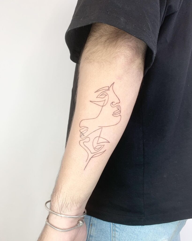 One Line Abstract Face with Flower Tattoo Tattoo Design