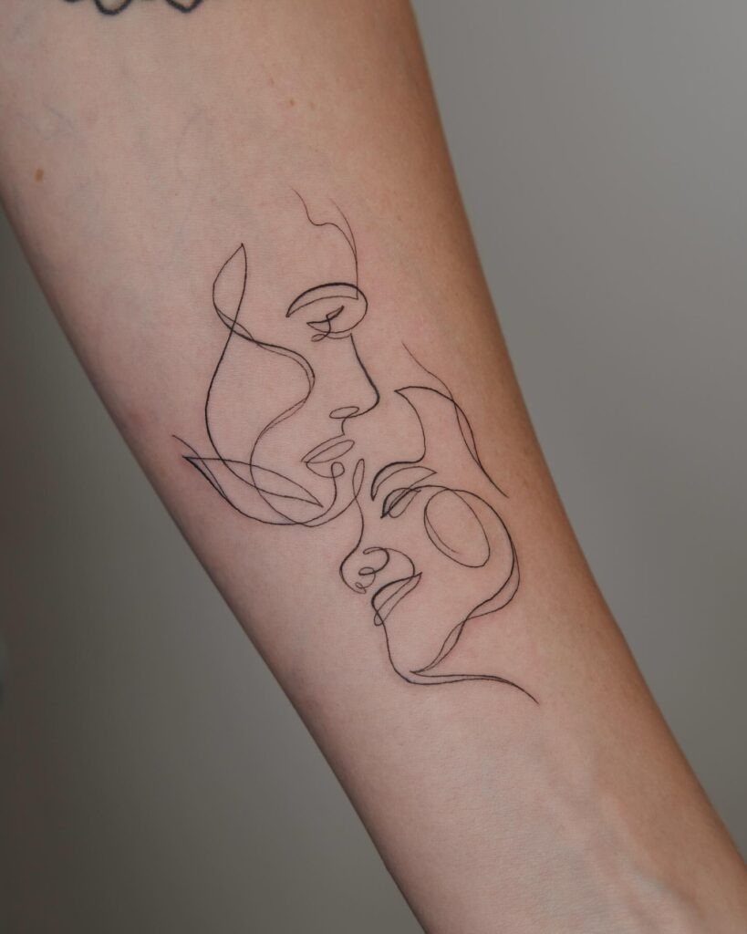 One Line Couple Embrace Tattoo Tattoo Design