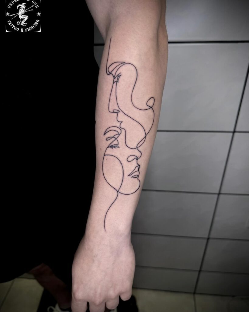One Line Couple Face Tattoo Tattoo Design