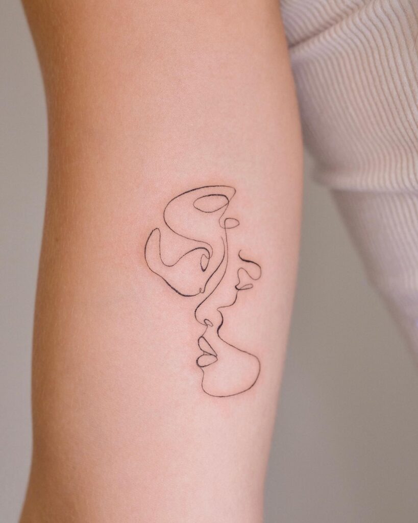 One Line Couple Kiss Tattoo Tattoo Design