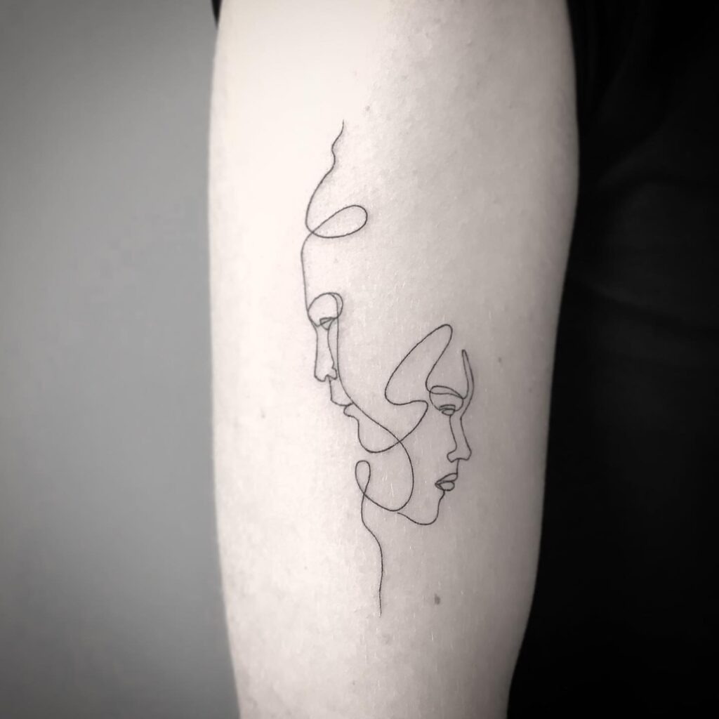 One Line Double Face Tattoo Tattoo Design