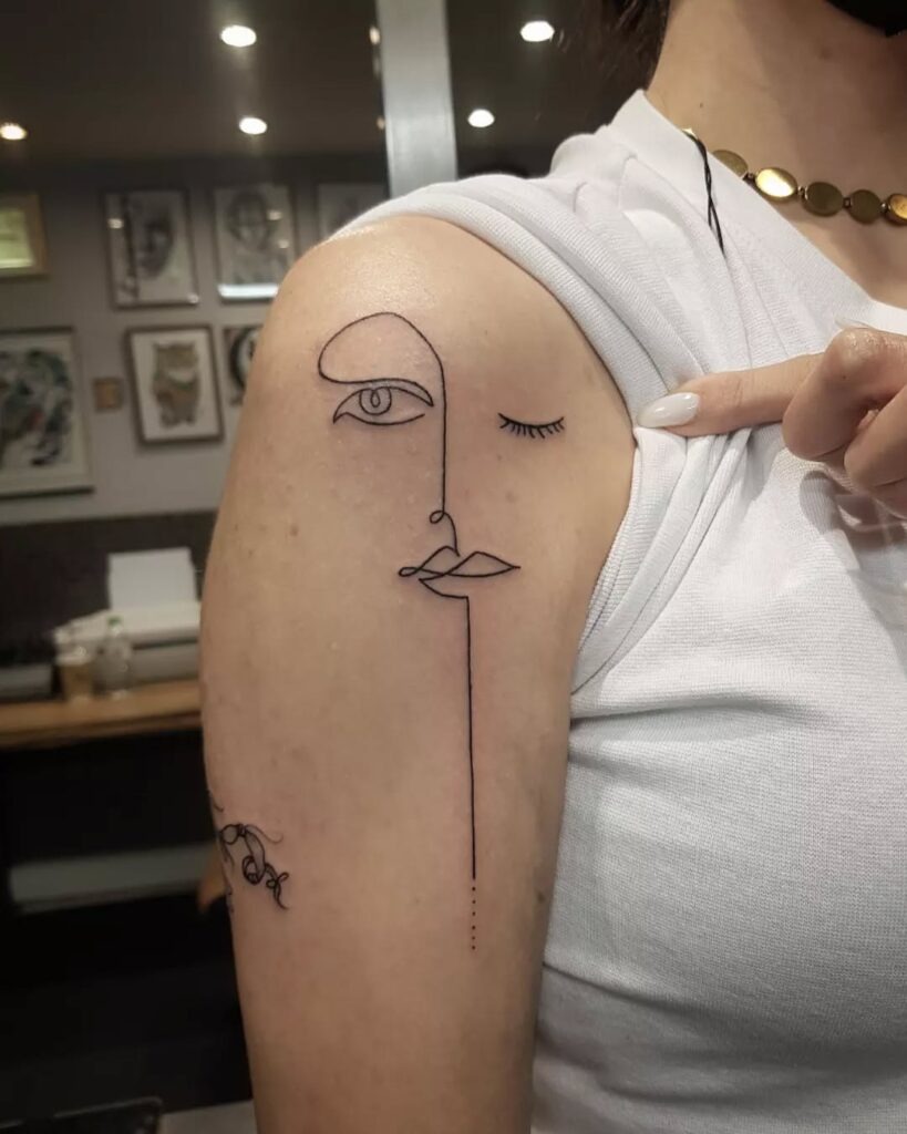 One Line Face Tattoo with Abstract Expression Tattoo Design