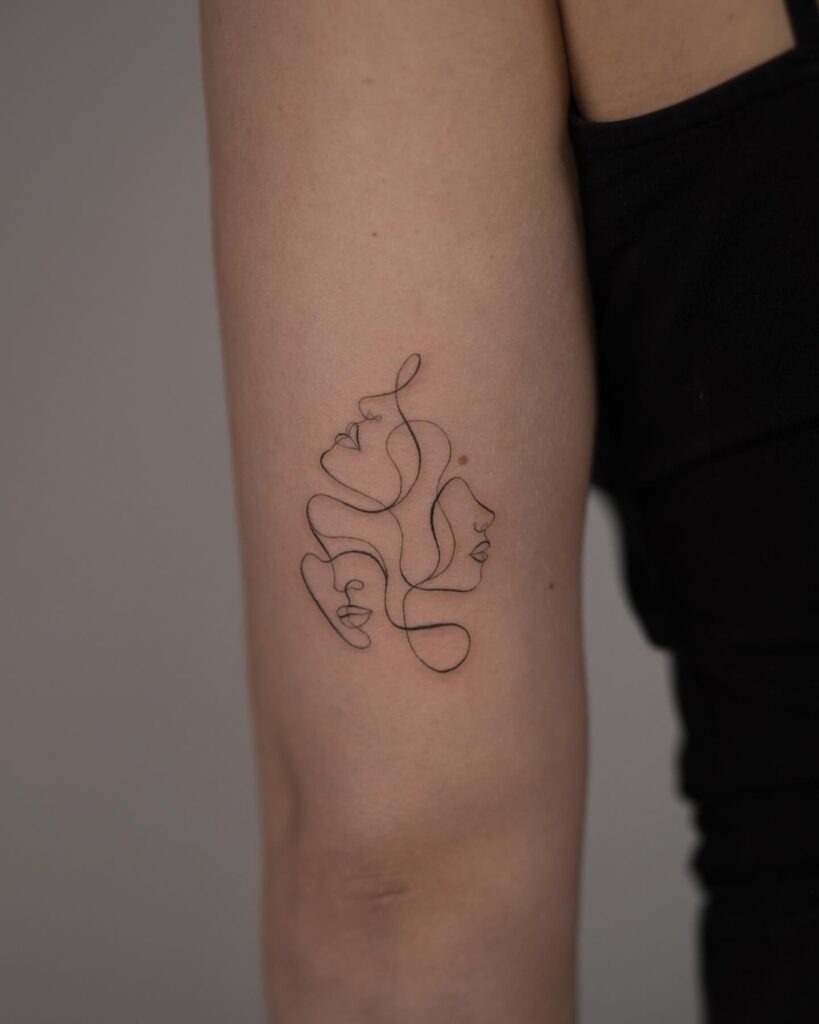 One Line Female Faces Tattoo Tattoo Design
