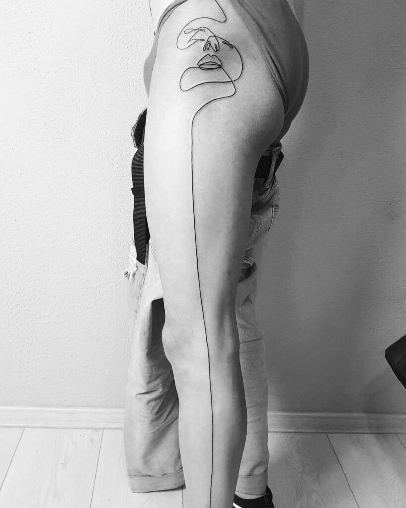 One Line Full-Length Face and Line Tattoo Tattoo Design