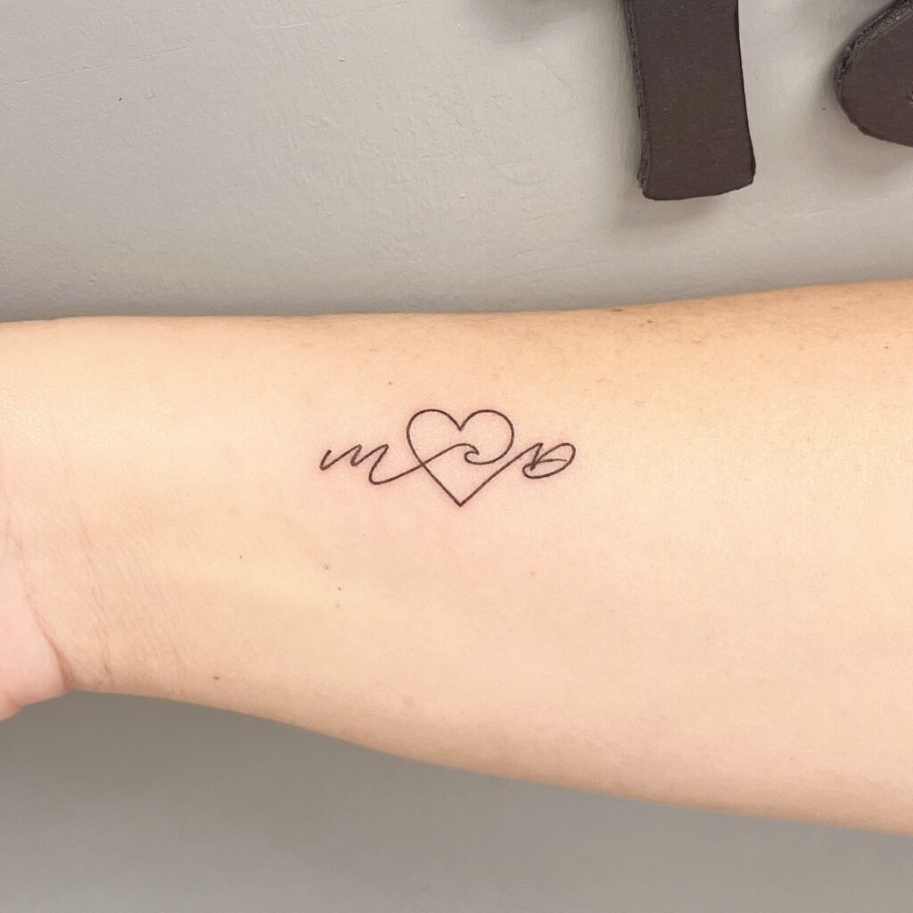 One Line Heart and Wave Tattoo Tattoo Design