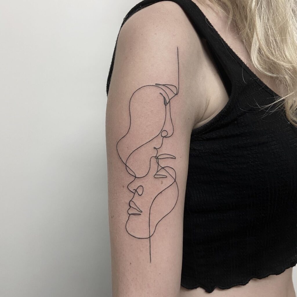One Line Overlapping Faces Tattoo Tattoo Design