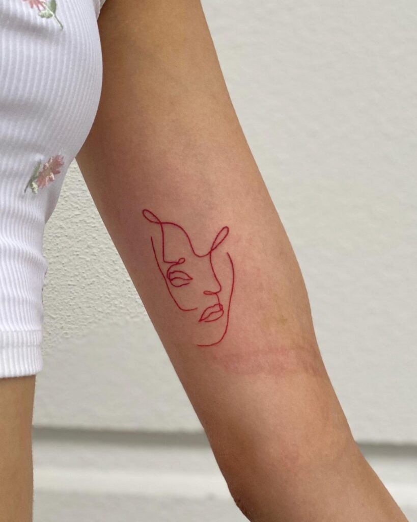 One Line Red Ink Couple Face Tattoo Tattoo Design