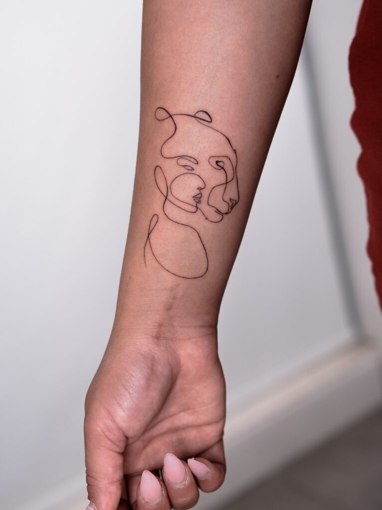 Single Line Lion and Woman Tattoo Tattoo Design
