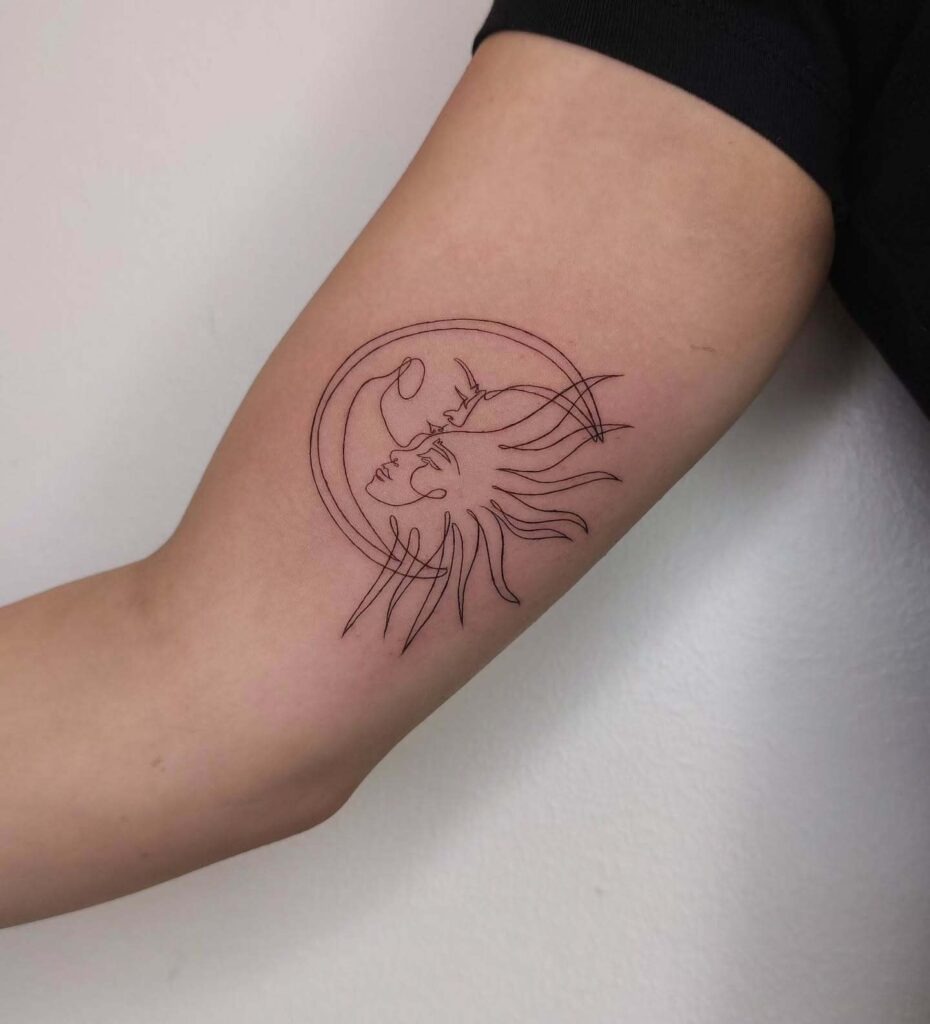 Sun and Moon One-Line Tattoo Tattoo Design