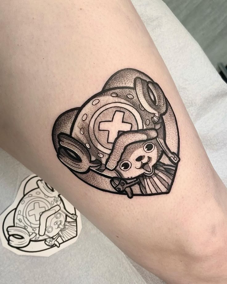 Dotwork Chopper With Headgear Tattoo Design