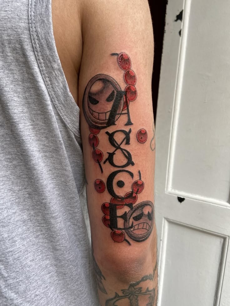 Vertical Ace Tribute with Flame Beads Tattoo Design
