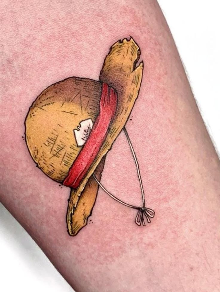 Weathered Straw Hat with Red Band Tattoo Design