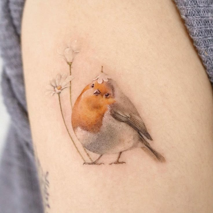 Fineline Sparrow with Olive Branch Tattoo Design