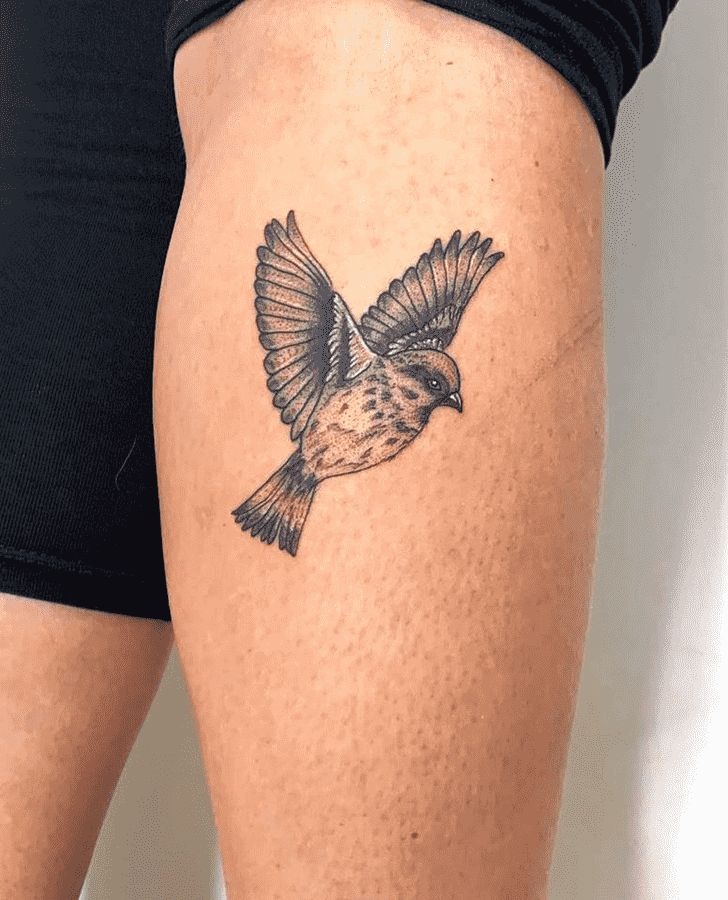 Floral Silhouette Sparrow Tattoo Design