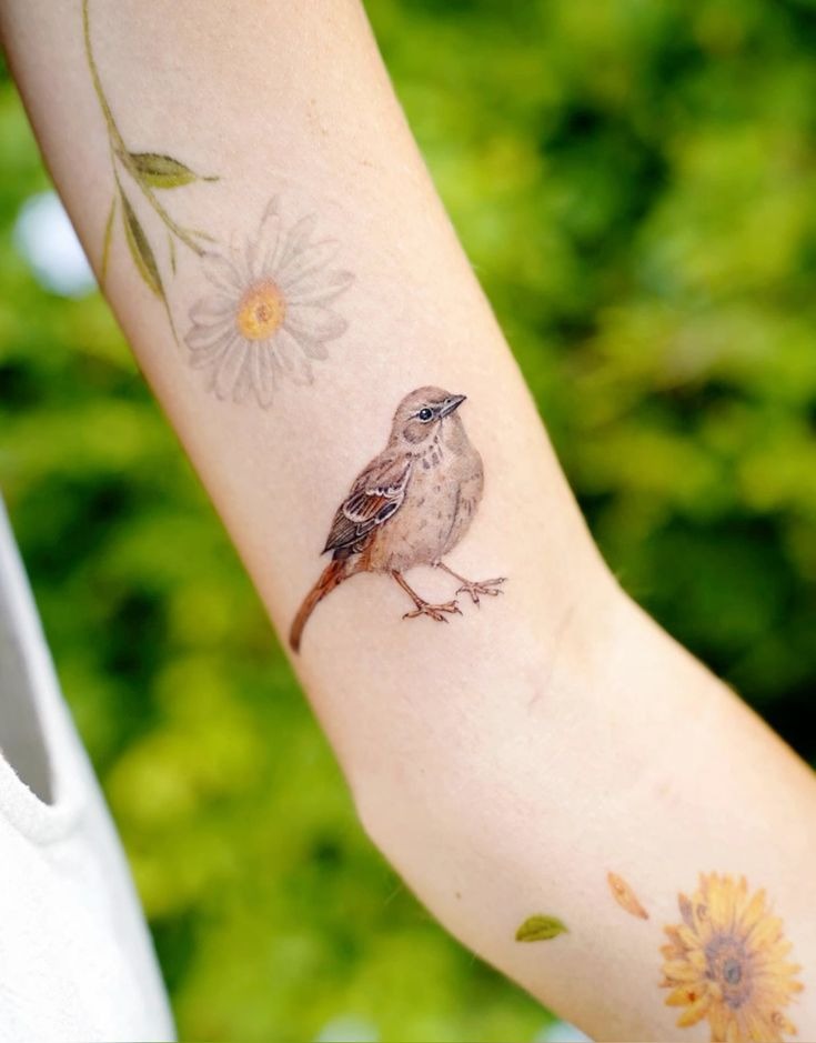 Sparrow Family in Nest Tattoo Design