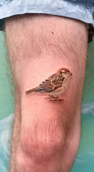 Sparrow on Wildflower Stem Tattoo Design