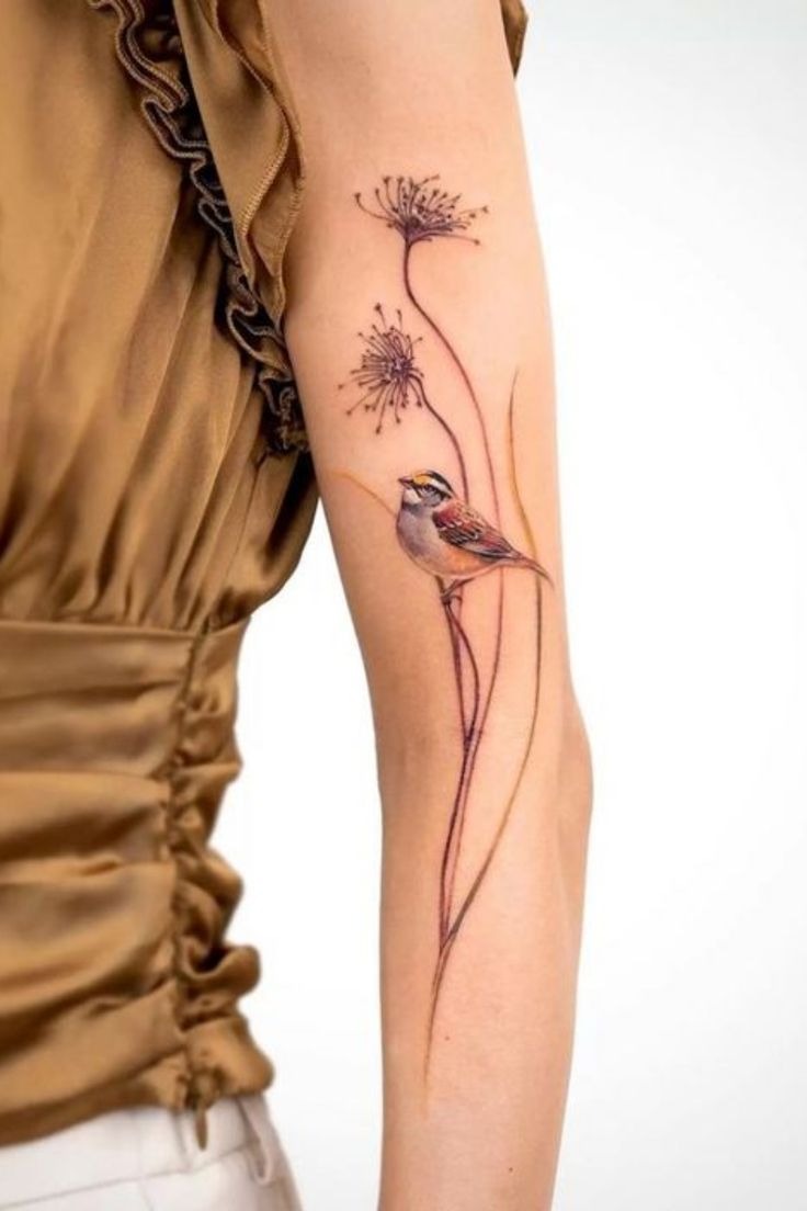 Sparrow with Blossoms Tattoo Design