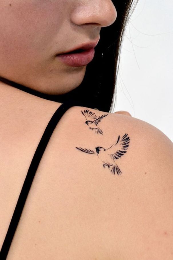 Sparrow with Open Wings Tattoo Design