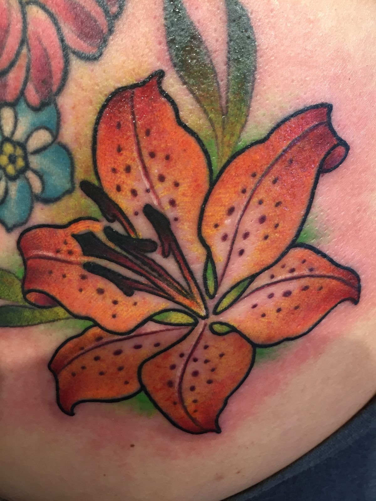Classic Orange Tiger Lily Traditional Tattoo Tattoo Design