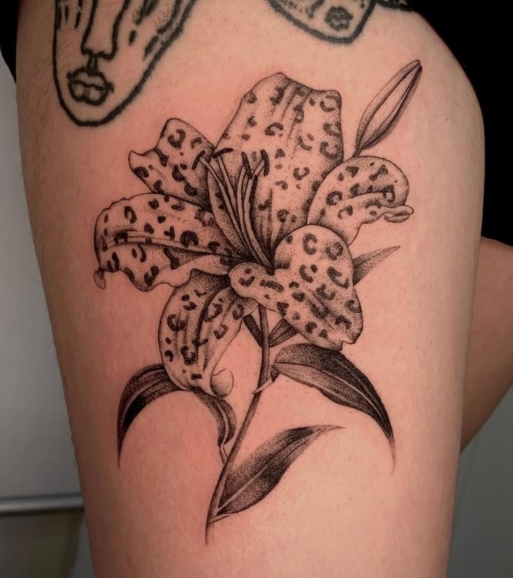 Fine Line Tiger Lily Upper Arm Tattoo Tattoo Design
