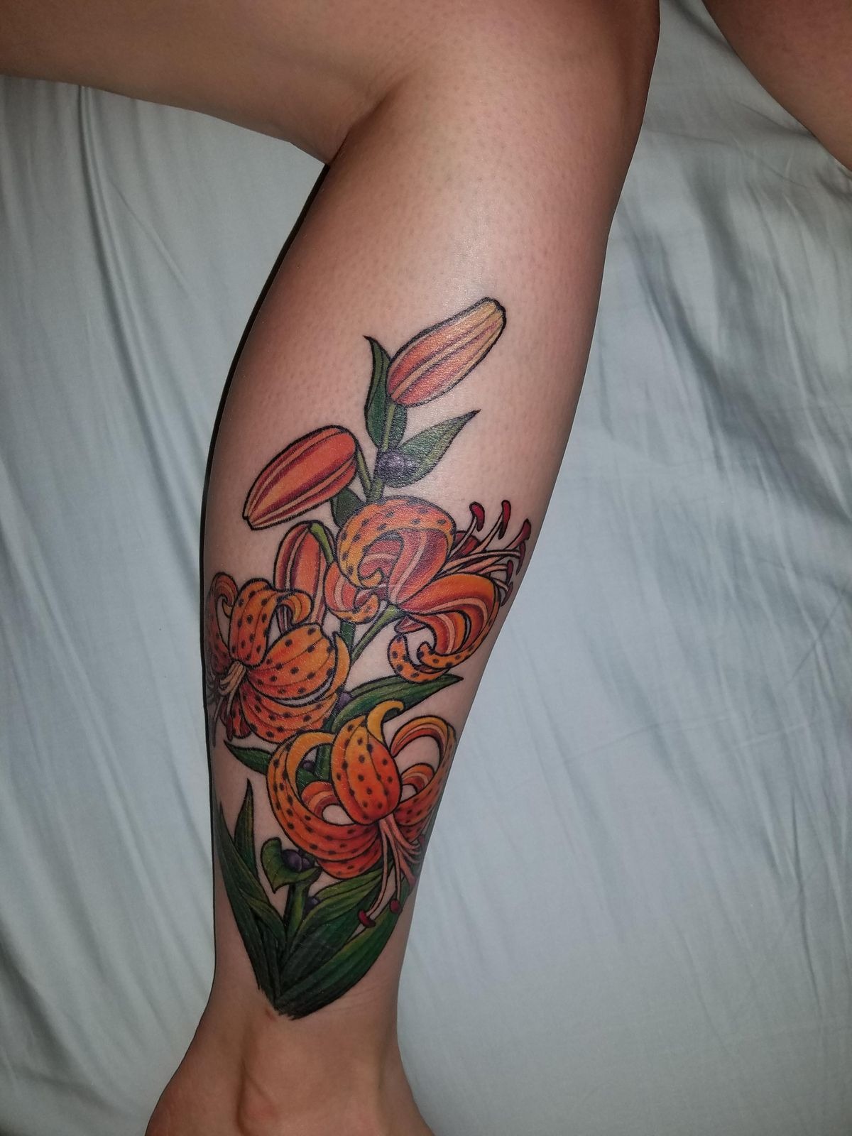 Orange Tiger Lily Calf Tattoo Design Tattoo Design