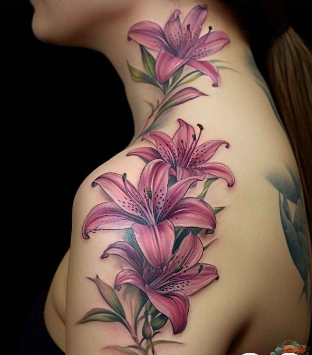 Pink Tiger Lily Spine Tattoo Tattoo Design