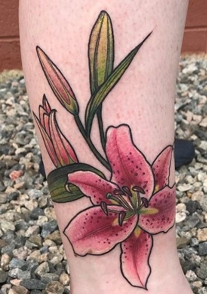 Soft Pink Tiger Lily Leg Tattoo Tattoo Design