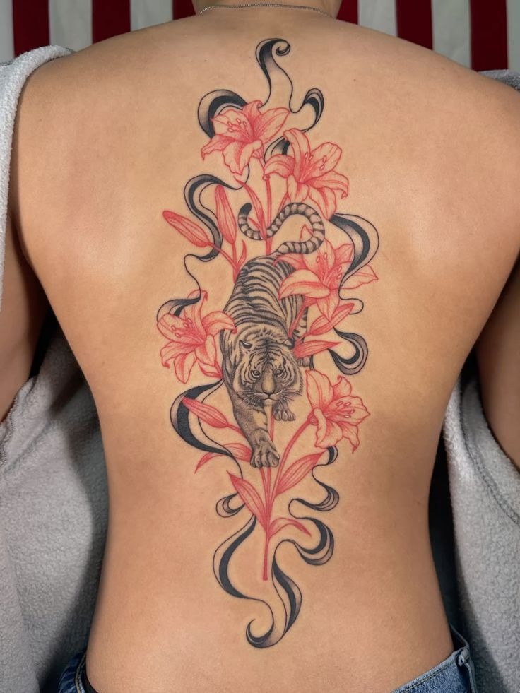Tiger and Tiger Lily Back Tattoo Design Tattoo Design