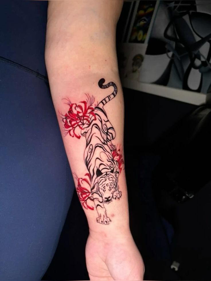 Tiger Lily and Tiger Forearm Tattoo Tattoo Design