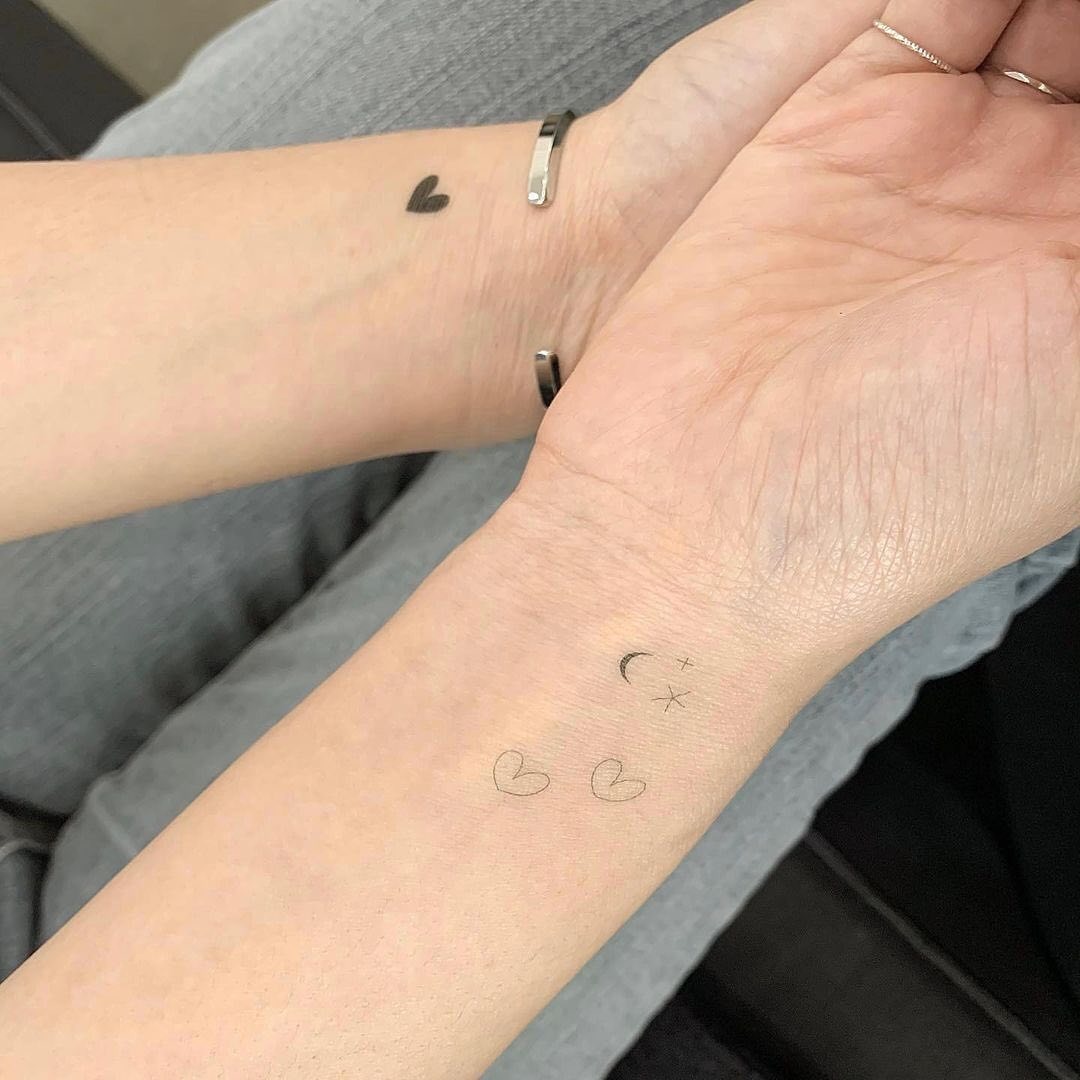 Tiny Celestial and Heart Wrist Tattoo Set Tattoo Design