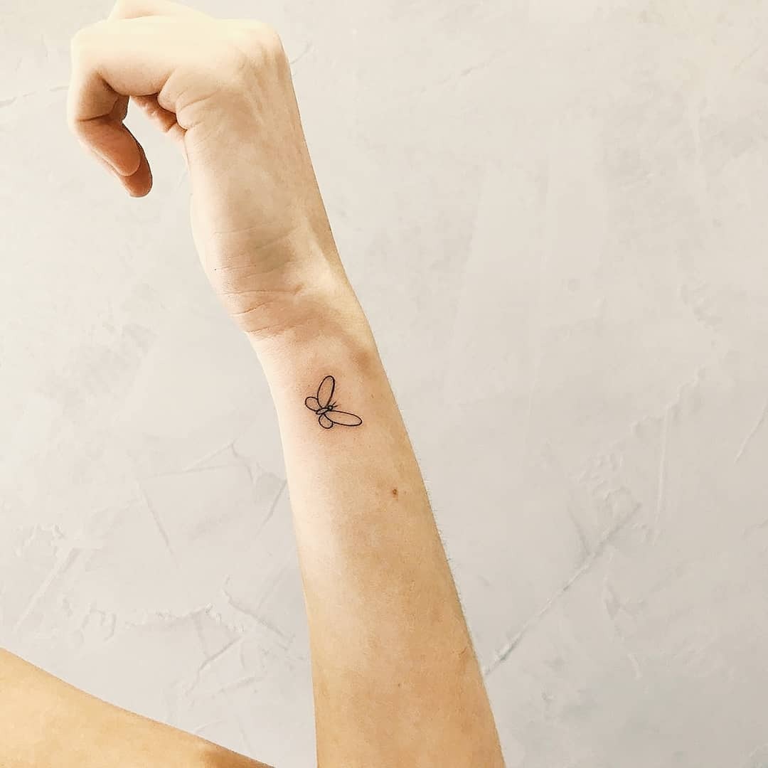 Tiny Linework Butterfly Wrist Tattoo Tattoo Design