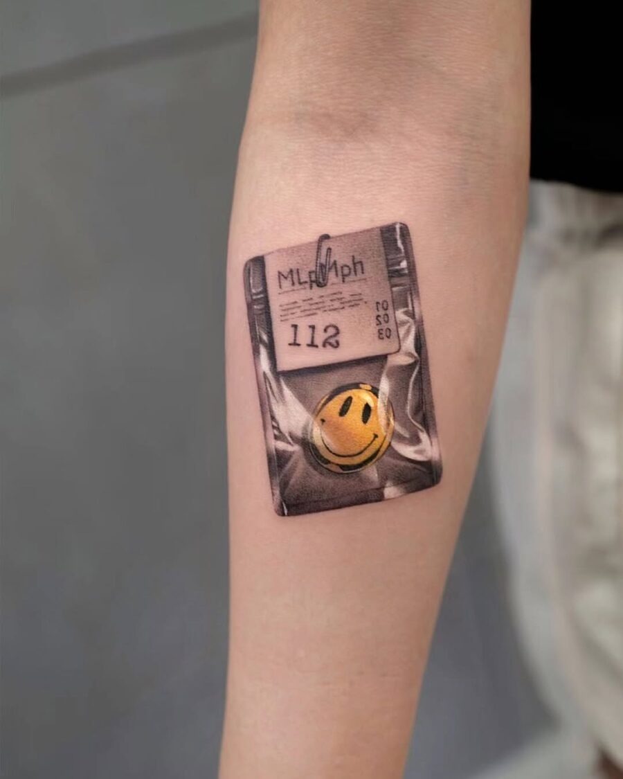 Playful twist on classic smiley face tattoos Tattoo Design